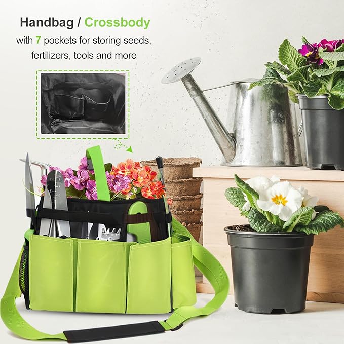 Gardening Tools Set of 11, Heavy Duty Stainless Steel Garden Hand Tools with Tote Bag, Rust-Proof Ergonomic Gardening Kit Gifts for Women Men Plant Lover