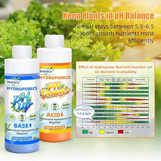 pH UP and Down for Hydroponic, Adjust The pH Balance of Reservoir Water and Nutrient Solutions in Hydroponics Growing System, pH Adjuster, pH Down Acid and pH UP Base 8.4oz