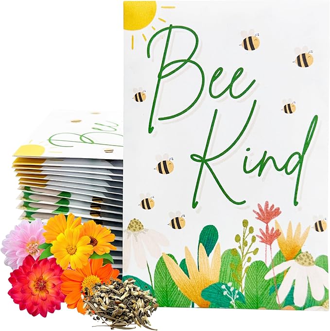Wildflower Seed Packets Bee Kind Party Favors (Pack of 30) - Bee Friendly & Pollinator Wildflower Seed for Planting Gardening