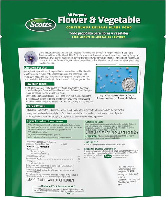 Scotts All Purpose Flower and Vegetable Continuous Release Plant Food, For Outdoor In-Ground Plants, 3 lb.