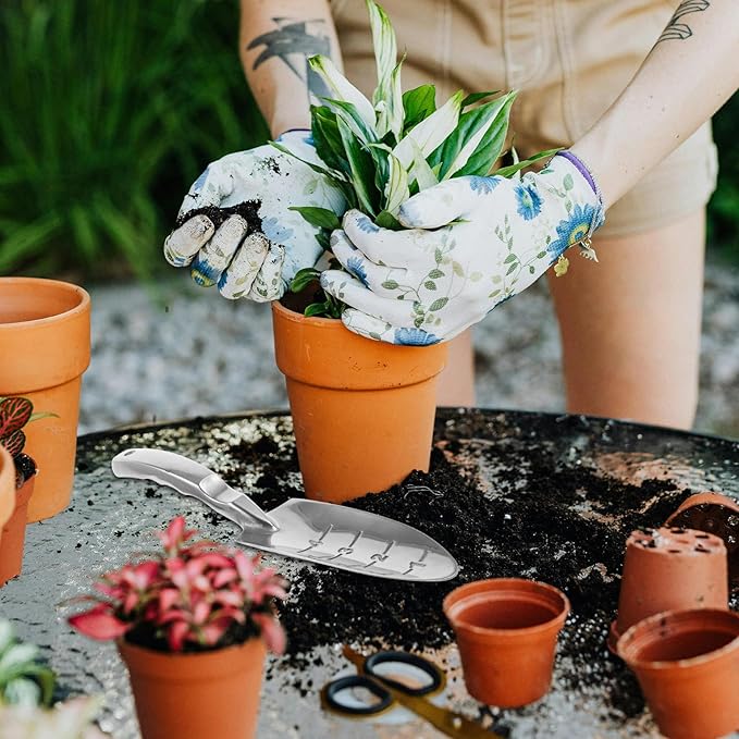 BESPORTBLE Aluminum Alloy Gardening Shovel and Spade Trowel Set with Depth Scale, Small Hand Garden Tools for Planting, Digging, and Soil Cultivation in Home Garden and Potted Plants