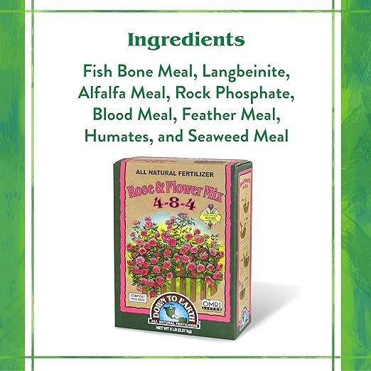 Down To Earth All Natural Fertilizers Organic Rose & Flower Mix - Plant Food for Roses, Bulbs, Flowers and Ornamentals 4-8-4, 5 lb