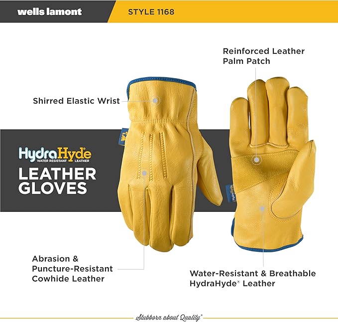 Wells Lamont Men's Slip-On HydraHyde Leather Work Gloves – Water-Resistant, Breathable, Durable – Ideal for Gardening, Landscaping, Ranching – Heavy Duty Leather Work Gloves – Saddletan, XX-Large