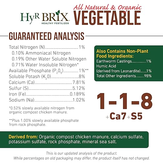 All Natural & Organic 1-1-8 Vegetable Garden Fertilizer, 5lb Bucket - Slow-Release Plant Food with Calcium & Sulfur - Essential Micronutrients for Healthier Produce