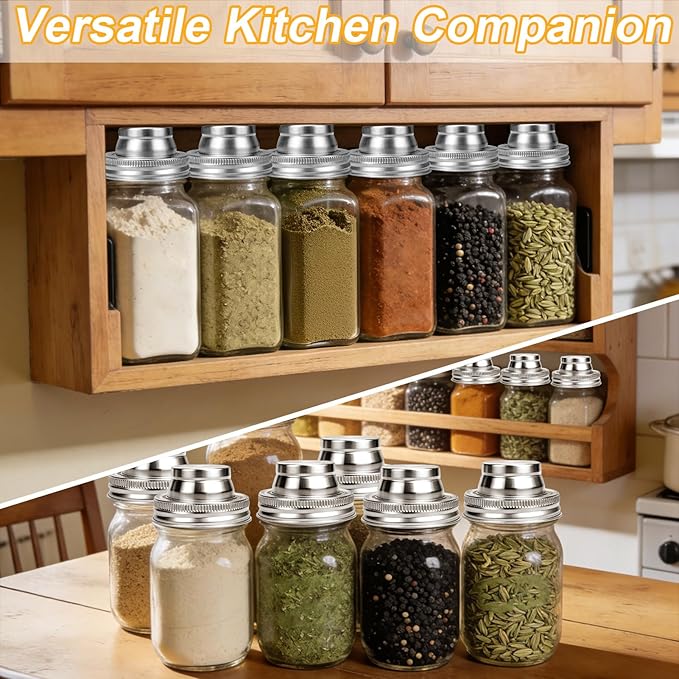 Palksky Stainless Steel Shaker Spice Lids for Regular Mouth Mason Jars, 2 Pack Mason Canning Caps for Spices Coriander Seed Garlic/Rosemary Powder