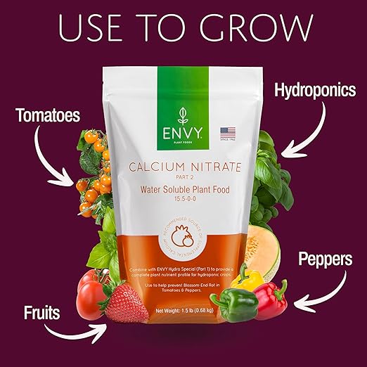 ENVY Solution Grade Calcium Nitrate (15.5-0-0) Prevents Blossom End-Rot from Calcium Deficiency in Tomatoes & Peppers (0.5 lb)