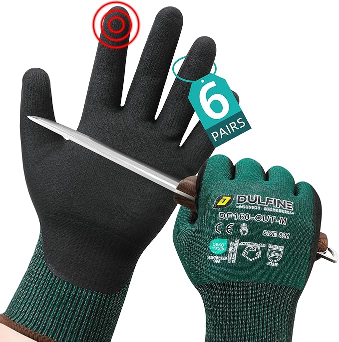 DULFINE ANSI A4 Cut Resistant Work Gloves for Men,6 Pairs Pack.Touchscreen Micro Nitrile Coated,Anti-Slip & Durable for Construction, Wood Cutting,Glass Factory Industrial Use(Extra Large)