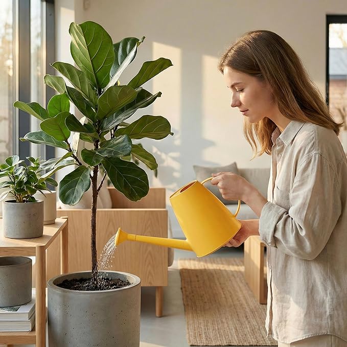 Modern 1.8 Liter Plastic Watering Can with Detachable Spout and Sprinkler Head, Designed for Controlled Pouring and Easy Handling, Yellow