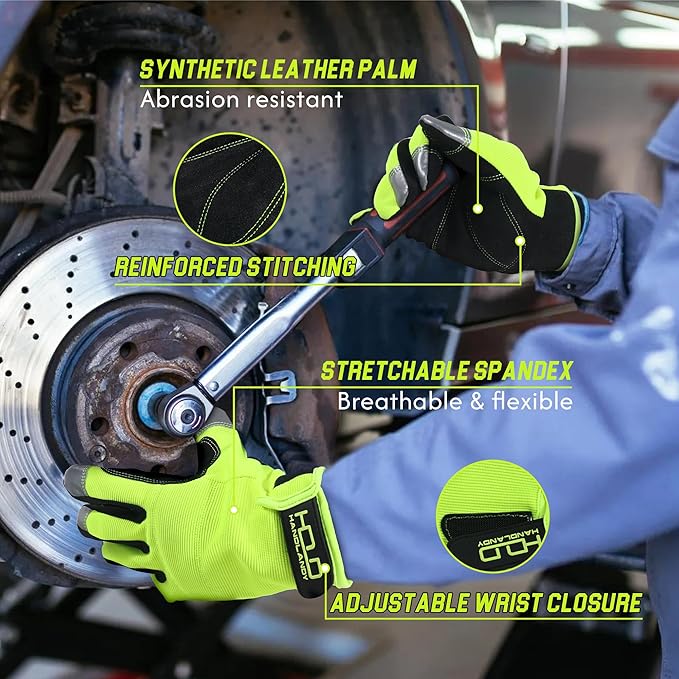 HANDLANDY Work Gloves for Men & Women, Utility Mechanic Working Gloves Touch Screen, Flexible Gardening Gloves for Yard