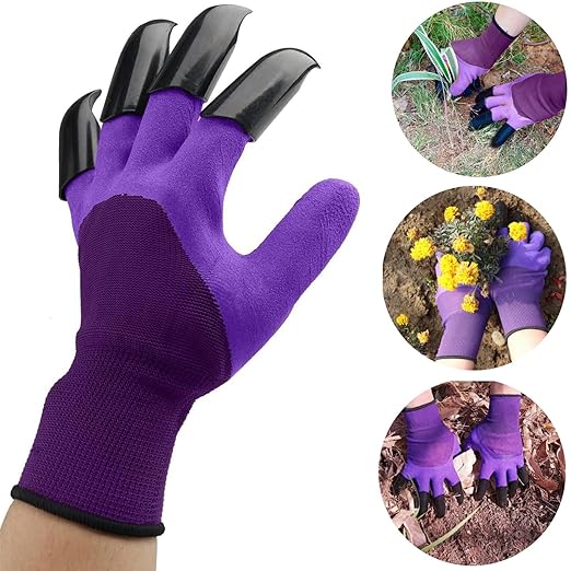 Garden Gloves with Claws, Breathable Gardening Work Gloves for Digging, Claw Gardening Gloves for Planting, Anti-Puncture Garden Gloves Best Gifts for Gardeners(1Purple).
