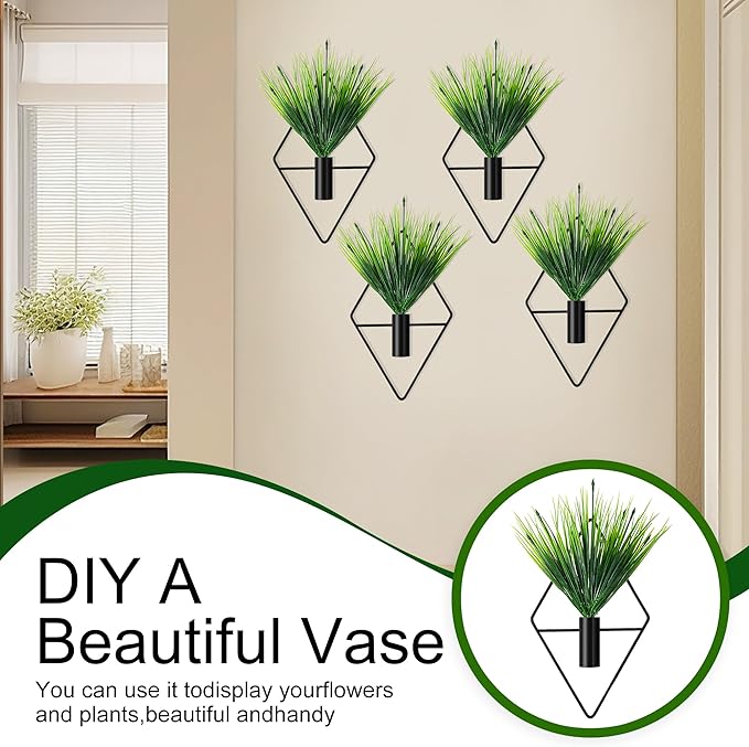 2 Pack Black Wall Decor Hanging Planters with Artificial Plants Metal Hanging Vase Indoor Plants Holder Modern Boho Wall Art for Bathroom Bedroom Living Room Office (Black, Aquatic Plant)