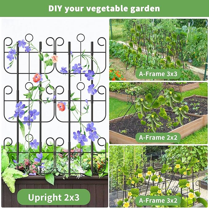 Cucumber Trellis for Raised Bed, Metal Rustproof A-Frame Garden Trellis, Outdoor Heavy Duty Climbing Plants Support for Cucumber, Vegetables, Vine, Expandable Height & Width
