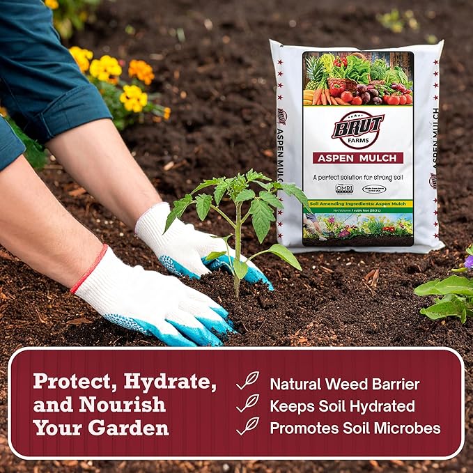 Brut Organic Aspen Mulch – 1 Cubic Foot, Natural Moisture Retainer & Root Protector – Odor-Free, Nutrient-Rich Bark Mulch for Landscaping, Garden Beds & Potted Plants
