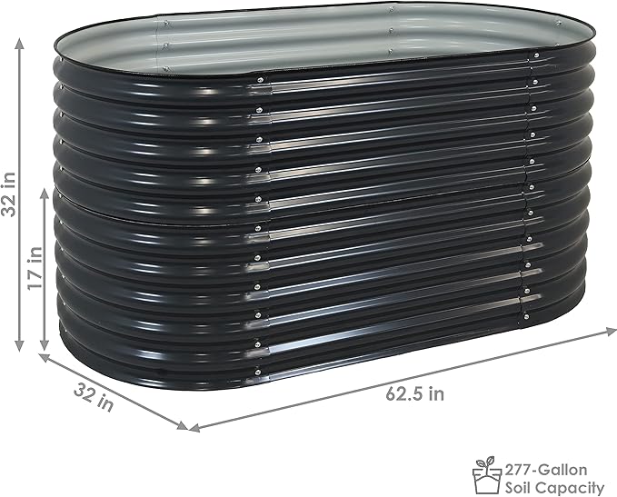 Sunnydaze 62.5-Inch Oval Raised Garden Bed Outdoor - Modular Raised Garden Bed with Rubber Edge Trim - Dark Gray