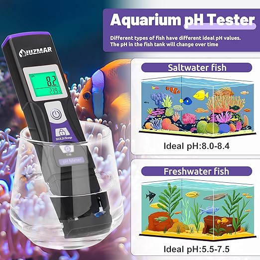 UIUZMAR Water pH Meter Digital pH Tester with pH Test Strips Color Display for Aquarium, Hydroponics, Home Brew, Measure pH Value of Swimming Pool, Drinking Water, Pond, Spa, Hot Tub, Kombucha