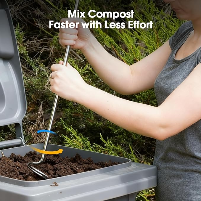 Compost Aerator Tool, Heavy Duty Spiral Compost Turner with Ergonomic Handle, Manual Soil Aeration Tool for Garden Compost Bin and Backyard Pile Mixing