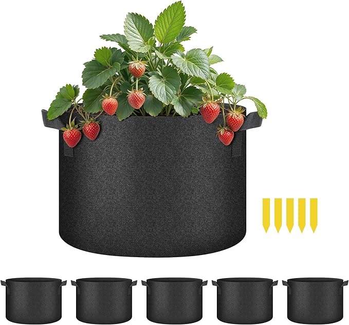 HealSmart Plant Grow Bags 10 Gallon, Tomoato Planter Pots 5-Pack with Handles, Aeration Nonwoven Fabric, Heavy Duty Gardening Planter for Vegetable, Herbs and Flowers, Black 2024 Version