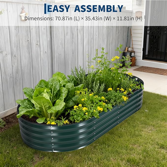 Garvee Large Oval Galvanized Raised Garden Bed Kit with Cover Zippered Screen Doors, Open Base Design, Thick Steel, Easy Assembly, Planter Box for Vegetables, Flowers
