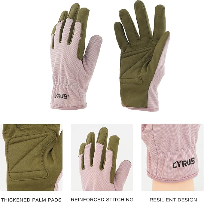 CYRUS Gardening Gloves – Breathable Puncture-Resistant Work Gloves for Men & Women, Multi-Scene Use for Gardening, DIY, Construction & Outdoor Tasks (Pink)