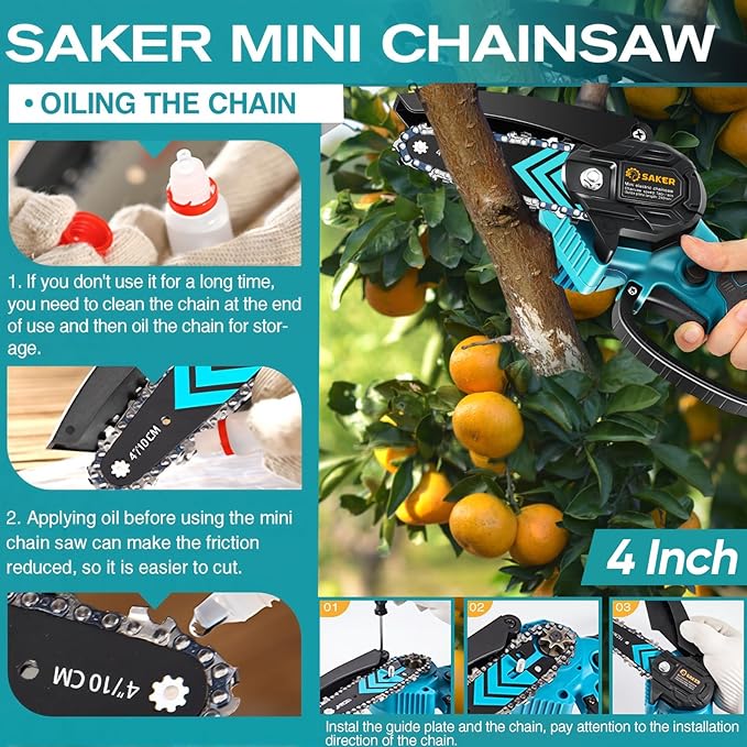 Saker Mini Chainsaw,Portable Electric Chainsaws Cordless,Handheld Chain Saw Pruning Shears Chain Saws for Tree Branches,Courtyard,Household and Garden,Gifts for Men Dad Husband Women