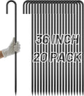 AAGUT Rebar Stakes 36 Inch J Hook Heavy Duty 20 Pack, 1/2 Inch Extra Long Tent Stakes with Chisel Point End, Black Coated Metal Ground Anchors for Garden, Chain Link Fence, Greenhouse, Sculpture