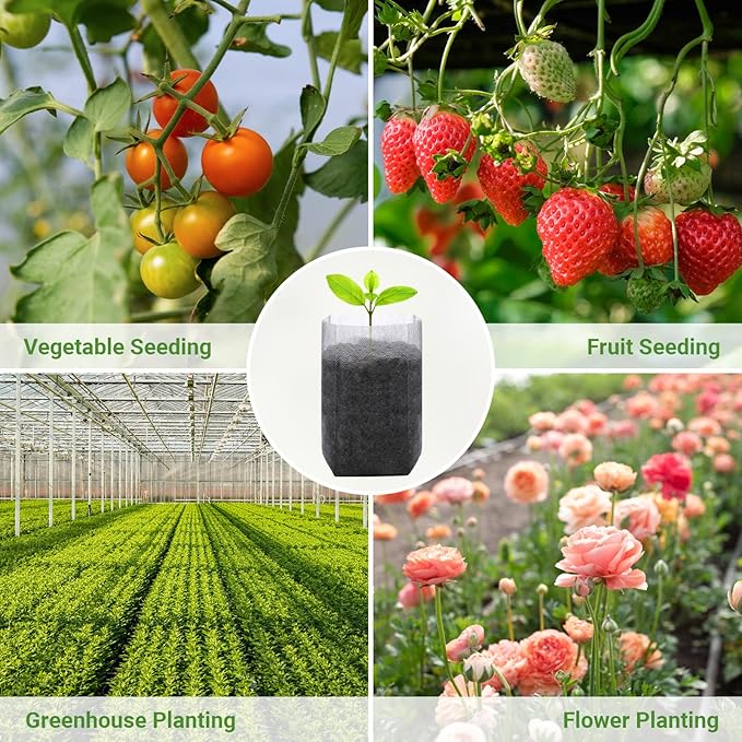 GREANER 200 PCS Nursery Bags, 5.5"x6.3" Non-Woven Fabric Seedling Bags Biodegradable for Home Garden Supply, Tree, Flower, Vegetable, Nursery Pots Container Plants Pouch