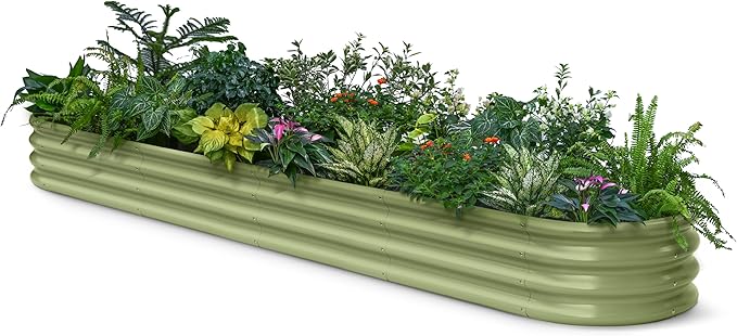 Galvanized Raised Garden Bed 10x2x1 ft, 12" Tall Metal Planter Box for Outdoor Plants, Modular Raised Flower Bed with Rust Resistant Coating, Long Planter for Vegetable- Moss Green
