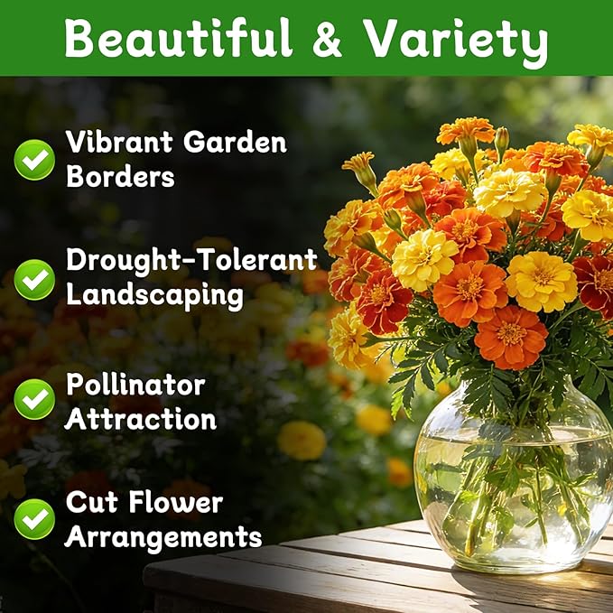 LUOJIBIE French Marigold Seeds for Planting Outdoors, Giant Marigold Flowers Seeds Bulk for 2026, Over 8,500+ Seeds Prolific Blooms, Ideal for Vibrant Pollinator Gardens