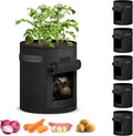 iPower 7 Gallon 5 Pack Potato Grow Bags with Flap and Harvest Window, Garden Planting Pot with Durable Handle, Thickened Nonwoven Fabric Container for Tomato, Carrot, Vegetable and Fruits