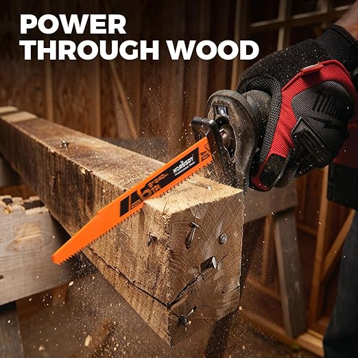 HORUSDY 10-Piece Reciprocating Saw Blades Set with Storage Case, 6" 8" & 9" Wood & Metal Cutting Blades, Bi-Metal and High Carbon Steel Saw Blades for Fast, Clean, and Durable Cutting
