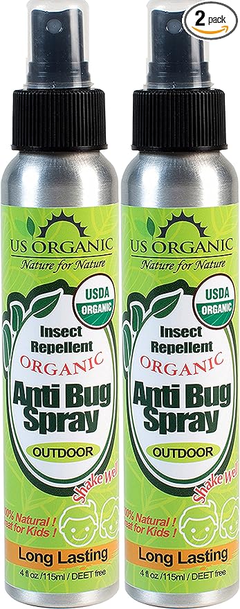 US Organic Mosquito Repellent Anti Bug Outdoor Pump Sprays, USDA Certification, Cruelty Free, Proven Results by Lab Testing, Deet-Free (4 oz - Value 2 Pack)