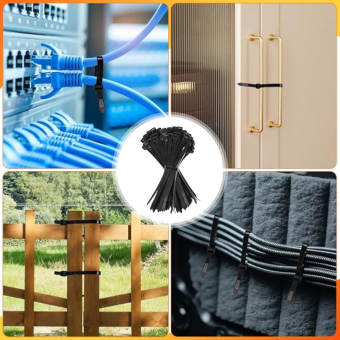 10''+12''+14''+18'' Zip Ties Assorted Sizes, 500 Pack 200 LBS Black Cable Ties - Heavy Duty Nylon Wire Ties, Self-Locking, UV Resistant for Indoor/Outdoor Us