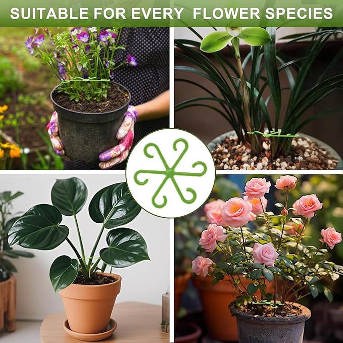 32 Pcs Plant Stem Support, Climbing Houseplant Stem Supports, Plants Holder Hook for Indoor Home Garden, 4 Sizes Eight for Each Size (Green)