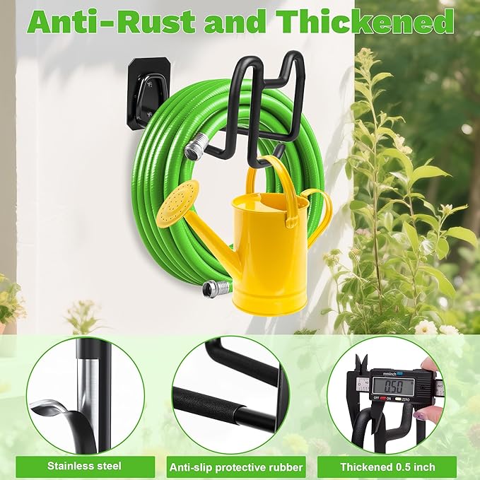 2pcs Hose Holders for Outside - Upgraded Garden Hose Holder with Hook, Metal Garden Hose Hanger Wall Mount Heavy Duty Hose Hangers for Outside for Yard Lawn Storage