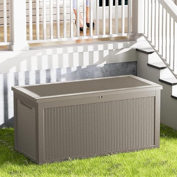 320 Gallon Heavy Duty Deck Storage Box, Extra Large Storage Organizer for Patio Furniture Accessories, Garden Tools, Indoor Storage for Cushion, Slate Grey
