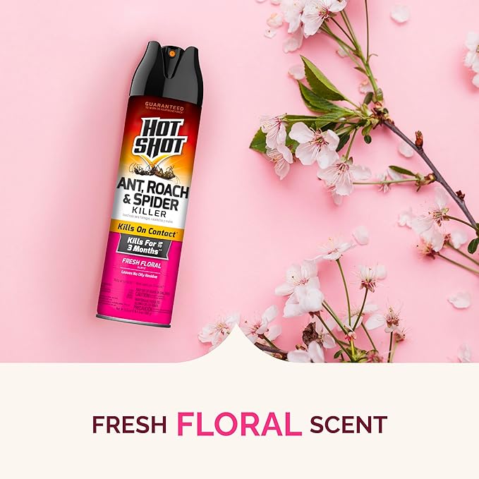 Hot Shot Ant, Roach and Spider Killer 17.5 Ounces, Aerosol Spray, Fresh Floral Scent, 6 Pack