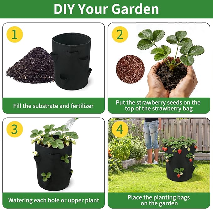 10 Gallon Strawberry Grow Bags Fabric Plant Pots Gardening Bags for Plant Nursery Bag Tomato Strawberry Vegetable Planting Bag
