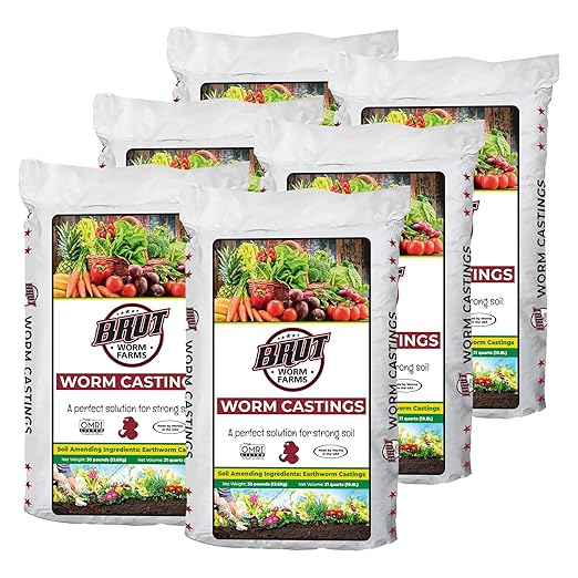 Brut Organic Worm Castings – 30 Lb – Garden's Elixir for Thriving Blooms & Harvests! (6 Pack)
