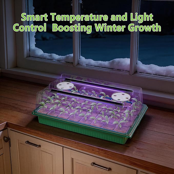 Seed Starter Tray with Grow Light, 2 Pack 80 Cells Seed Starter Kit, Complete System with Humidity Dome, Full Spectrum LED, Dimmable Timer for Indoor Gardening & Seedlings