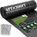 HongWay 4FT x 300FT Weed Barrier Landscape Fabric Heavy Duty, Weed Control Garden Cloth with 120 U-Shaped Securing Pegs, Woven Weed Blocker Fabric Ground Cover for Garden Beds, Commercial Driveway