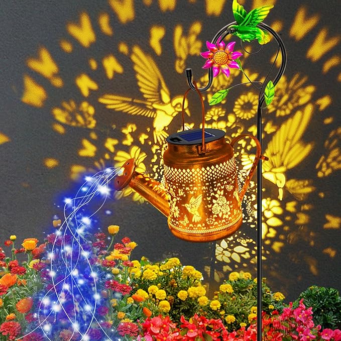 Big Solar Lanterns Outdoor Waterproof, Gift for Mom Grandma Women Wife Daughter Mother's Day, Blue Hummingbird Watering Can Light With Shepherd Hook, Solar Path Light Yard Outdoor Patio Garden Decor