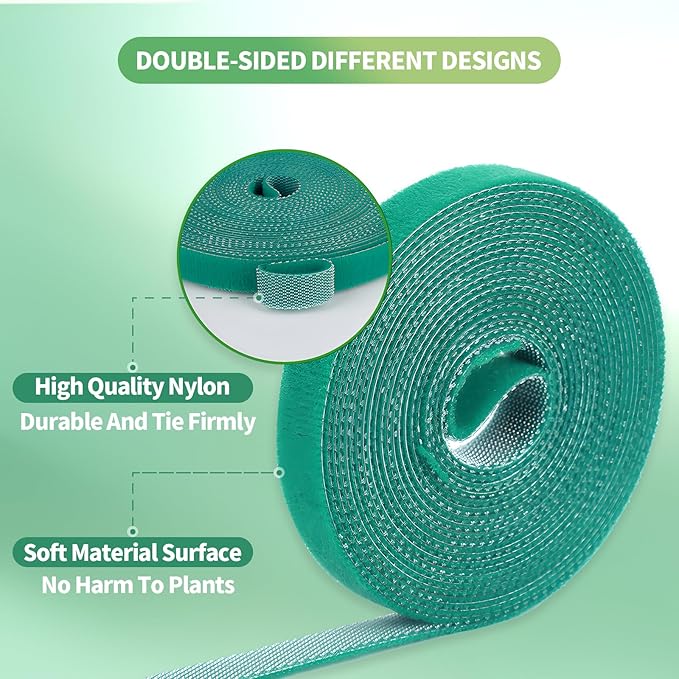 Plant Tape for Climbing Plants,Reusable Garden Tie Tape with Double-Sided Adhesive,Plant Twist Tie,Green Nylon for Outdoor Gardening,Tomato Plant Support,Cable Organization(32.8ft x0.47in)