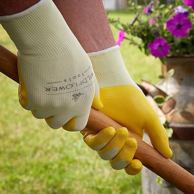 Yellow Gardening and Work Gloves for Men and Women (Medium) | Nitrile Coating Protection