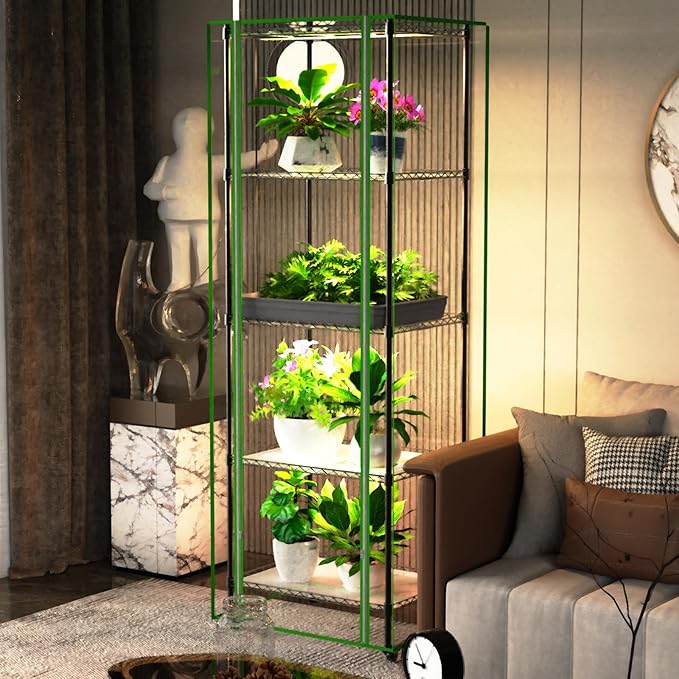 Indoor Greenhouse with Grow Light, 5 Tier Mini Greenhouse, Full Spectrum Grow Light with Timer, Plant Shelf with PVC Cover for Seed Starting, Herbs, Vegetables, Balcony, 23.6×17.7×70.8 Inch