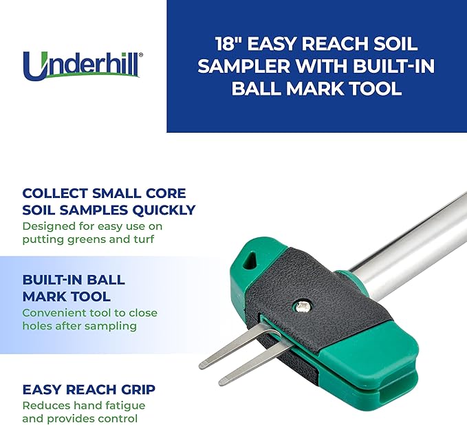 Underhill 18" Easy Reach Soil Sampler Probe Sampling Rod for Lawn, House Plants with Ball Mark Tool, TSP-SS18