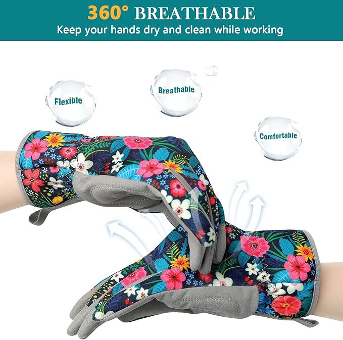 Trifabricy Gardening Gloves for Women, Breathable Leather Garden Gloves with Grip, Thorn-Proof Puncture-Resistant Work Gloves