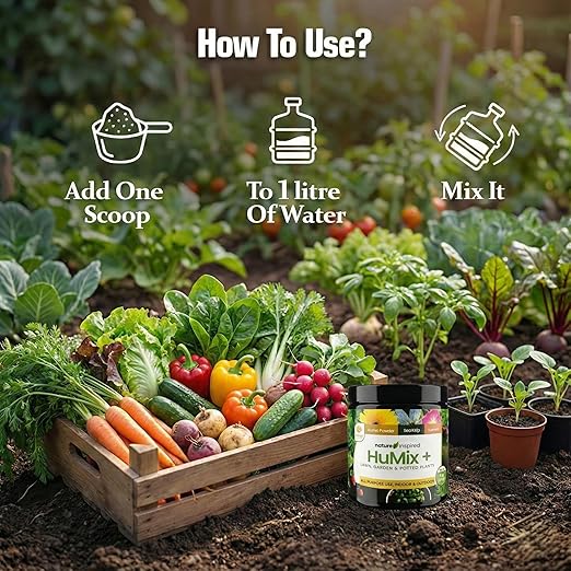 HuMix+ Humic Powder with Seaweed Extract, Turmeric and sea kelp Extract – Natural Soil Conditioner, Root Booster & Organic Plant Food for Vegetables, Flowers, Lawns, Houseplants & Garden Soil