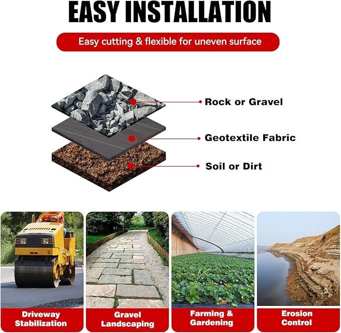 3.2oz 13ftx108ft Driveway Fabric, Premium weed barrier landscape fabric heavy duty Underlayment, Commercial Grade Driveway Road Fabric, Geotextile Fabric for Soil Stabilization, landscaping