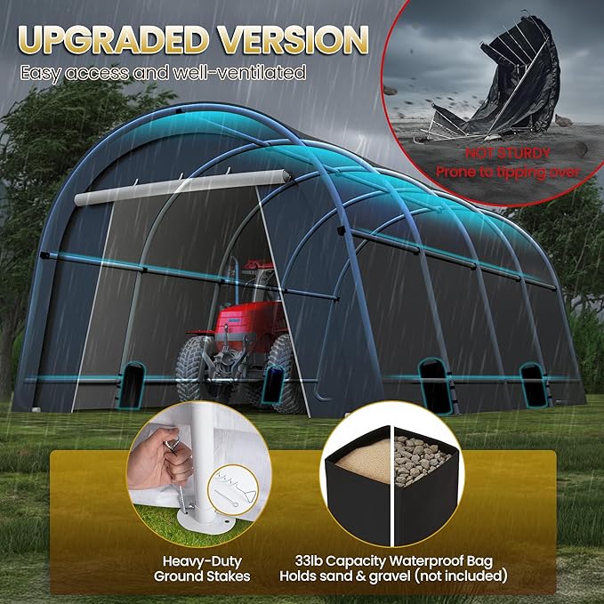 Heavy Duty Carport with 4 Cloth Bags, All-Weather Car Canopy with 2 Roll-up Doors, Portable Garage Storage Shelter Shed for Cars, Truck, or Garden Tools, 13' x 20'