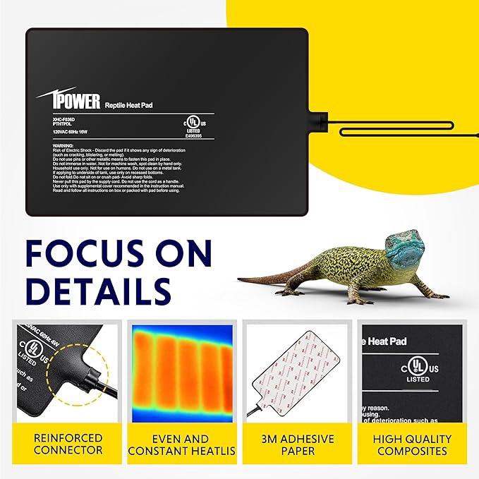 iPower Reptile Heat Pad 8 by12 Inch Under Tank Terrarium Warmer 16W Heating Mat for Turtle, Lizard, Frog, Snake, Hermit Crab and Other Small Animals